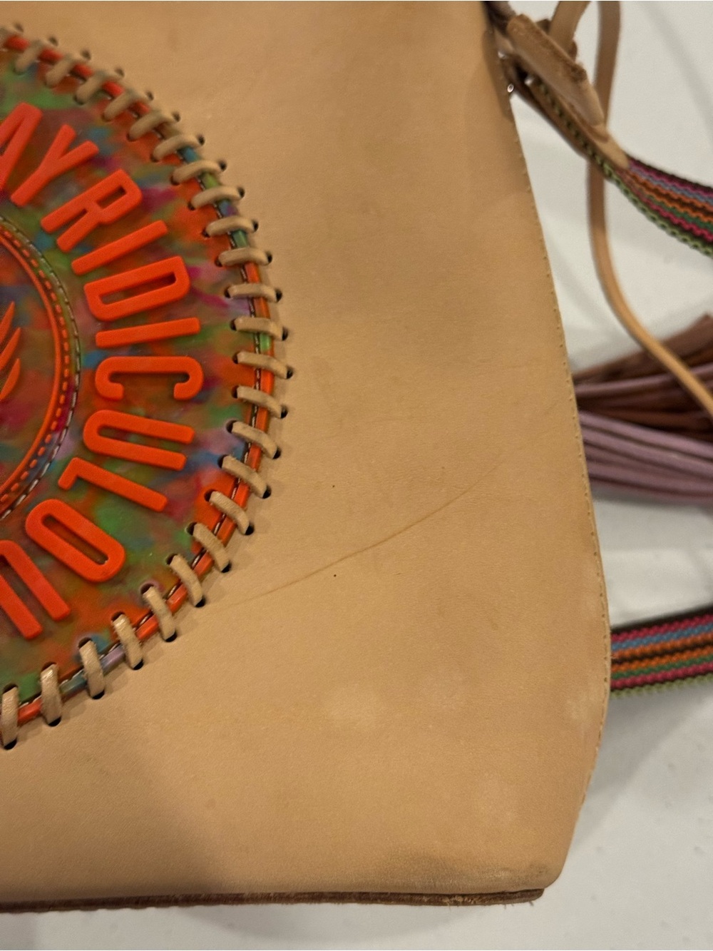 Consuela Beige Leather Crossbody with Multicolor Medallion - Picture 8 of 8